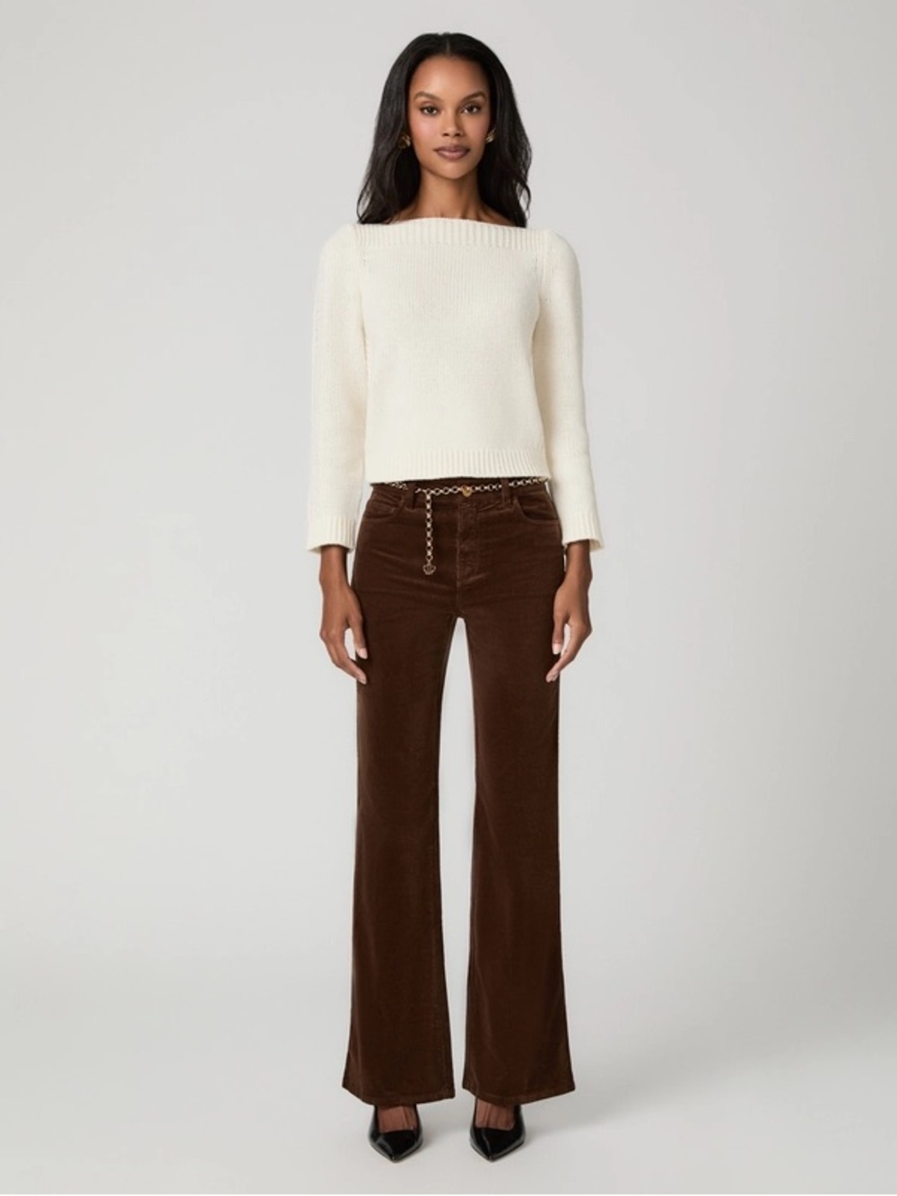 EUC PAIGE Sofia Women's Brown Flared Corduroy Jeans 30